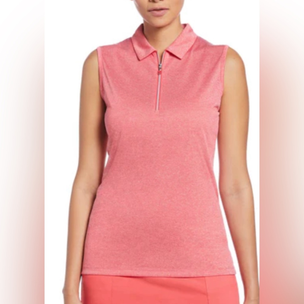 Callaway Sleeveless 1/4 Zip Heather Pink Golf Polo Tank Top